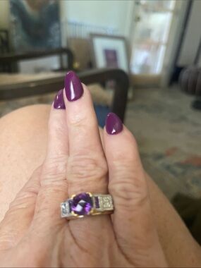 Gems en Vogue African Amethyst Ring 18K Gold Embraced Sterling Silver Size 7.75